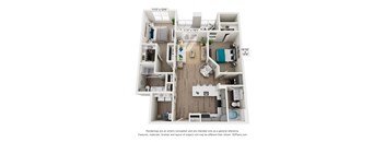 a stylized floor plan of a 3 bedroom apartment