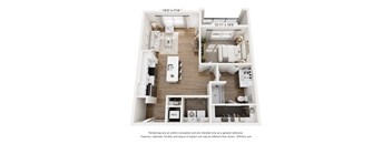 A floor plan of a two-bedroom apartment with a living room, kitchen, and bathroom.