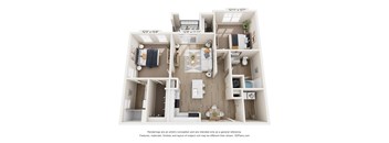 A 3D floor plan of a house with dimensions and a disclaimer.