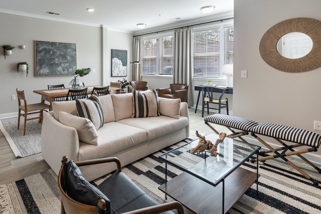 a living room with a couch and a coffee table
