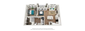 this is a 3d floor plan of a 752 square foot 1 bedroom apartment at the
