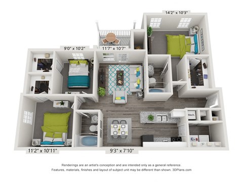 3 bedroom 2 bath floorplan