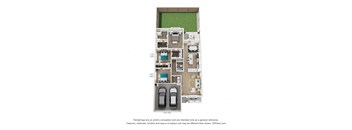 A floor plan of a house with a garage and a kitchen.