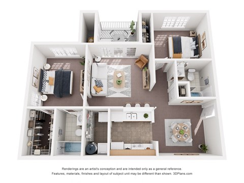 a 3d floor plan of a house with a bedroom and a living room