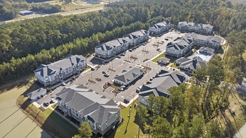 Aerial View of the Residential Complex Surrounded by Trees.
