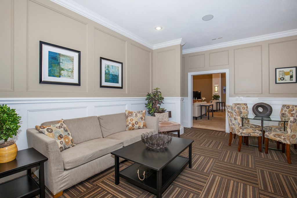 a living room with a couch and a coffee table