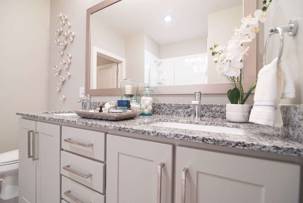 Spacious Bathroom Vanity at Indy West Apartments in Wilmington, NC