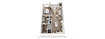 a stylized floor plan with a bedroom and a living room