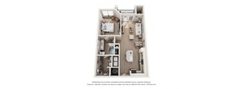 a stylized floor plan of a 1 bedroom unit with a bathroom