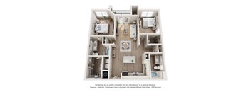 a 3d floor plan of a home with a bedroom and living room