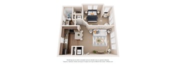 a 3d floor plan of a house with a bedroom and a living room