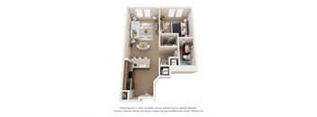 a stylized view of a 3 bedroom floor plan of a 2100 sq ft apartment