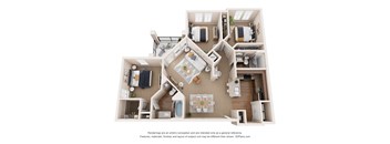 a 3d floor plan with a bedroom and a living room