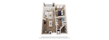 a stylized floor plan of a 1 bedroom apartment