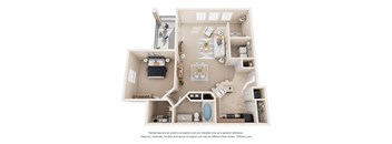 a stylized floor plan with a bedroom and a living room