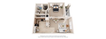 a 3d floor plan of a house with a bedroom and a living room