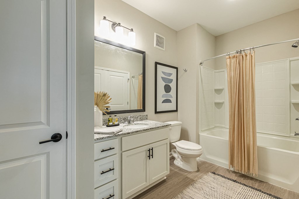 stunning bathroom with granite countertops