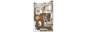 A floor plan of a house with a kitchen, living room, and bathroom.
