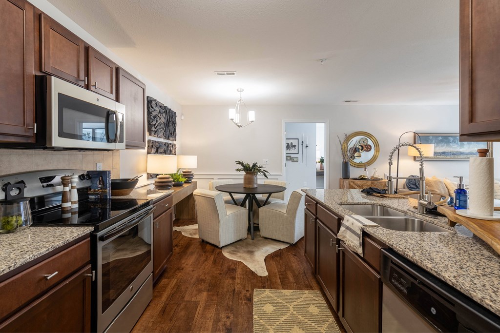 spacious kitchen and living room at the preserve at greatstone