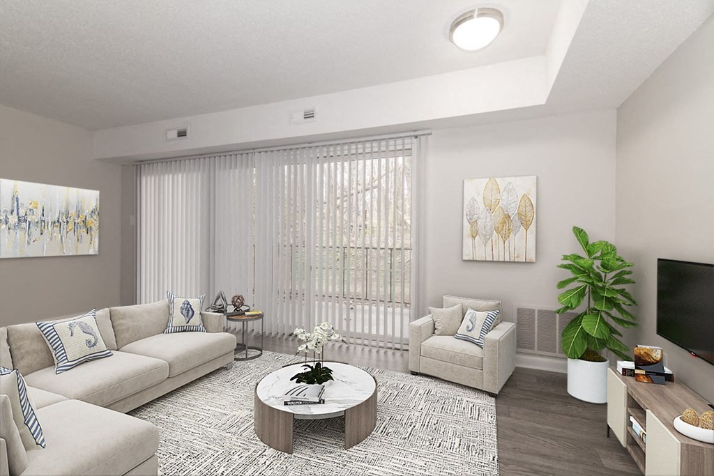 a living room with a couch and a coffee table