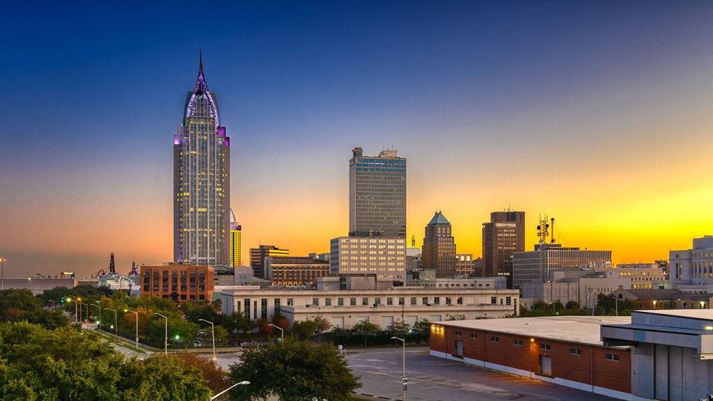the skyline at sunset in the city