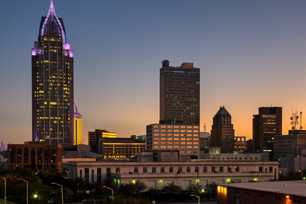 a view of the skyline at night