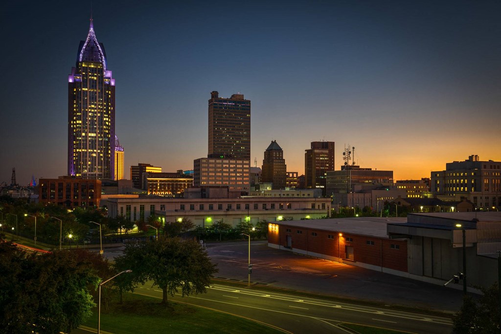 a view of the skyline at night