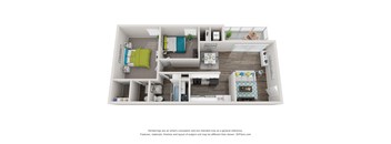 a stylized 3d floor plan of a 1 bedroom apartment