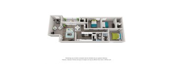 a stylized 3d floor plan of a 1 bedroom apartment
