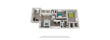 a stylized floor plan of a 1 bedroom310 sq ft house