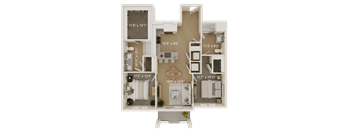 A 3D floor plan of a house with labeled dimensions.