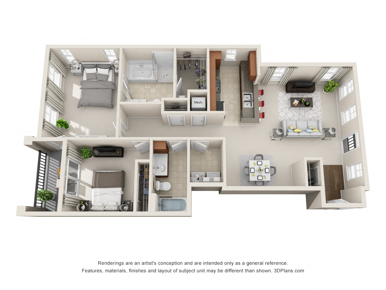 Executive Flats 2-bedroom, 2-bathroom apartment home at Main Street Square