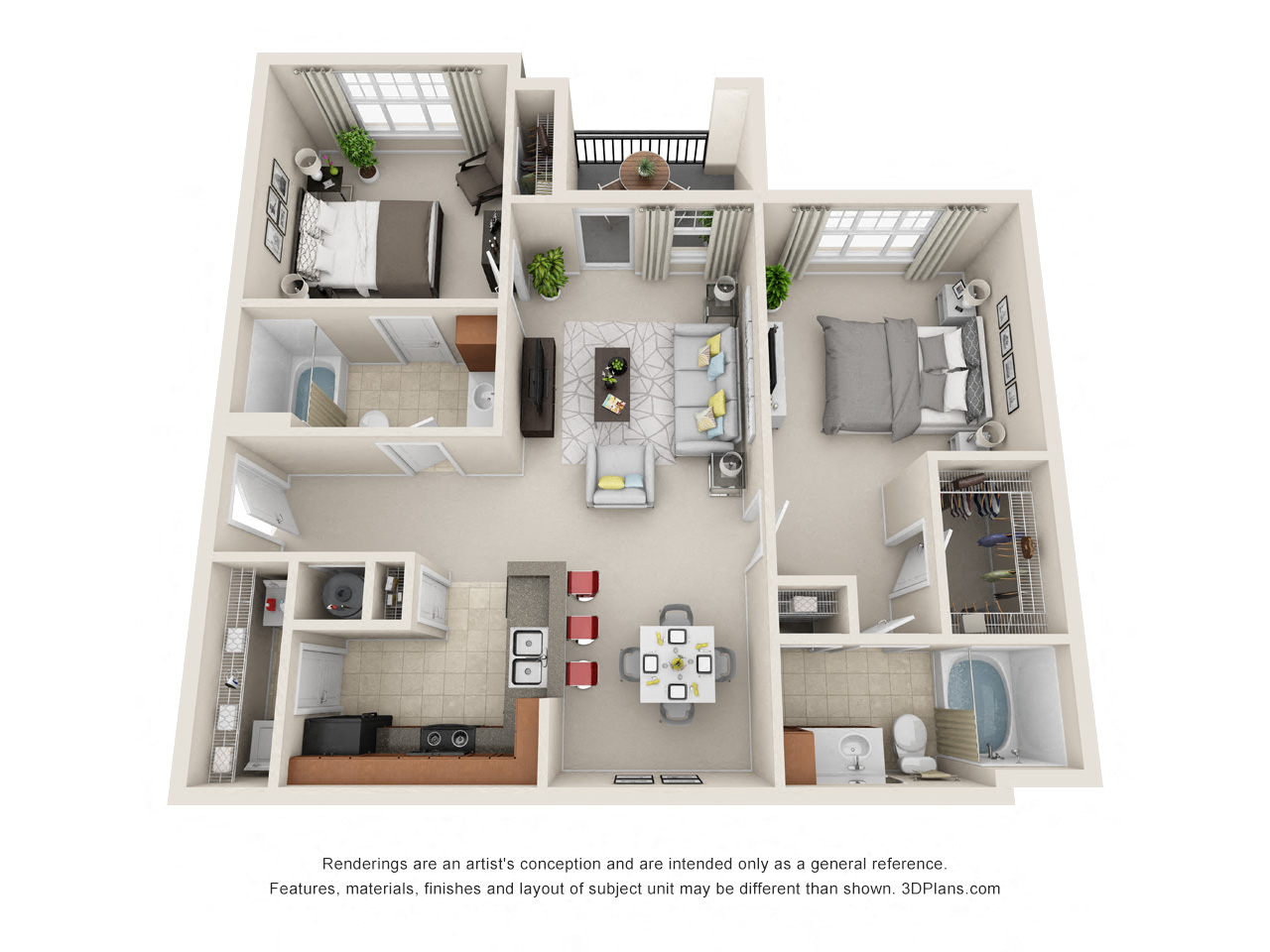 Two bedroom garden style floor plan at Main Street Square