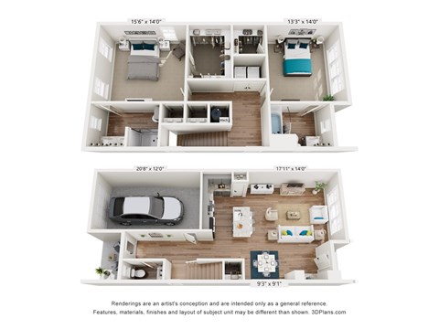 A floor plan of a two-bedroom apartment with a living room, kitchen, and bathroom.