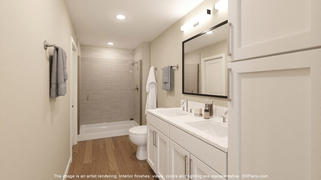 a bathroom with a sink and a toilet and a shower