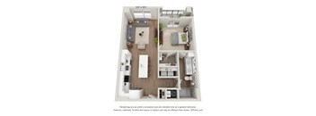 a stylized floor plan of a 1 bedroom apartment