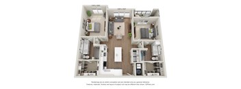 a 1 bedroom floorplan is shown in this rendering
