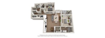 a stylized floor plan of a 3 bedroom apartment
