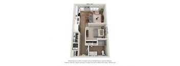 a stylized floor plan of our 1 bedroom apartment at the crossings at white rock
