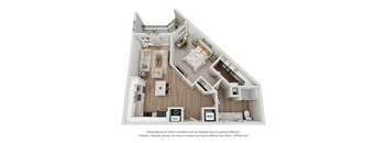 this is a 3d floor plan of a 757 square foot 1 bedroom apartment at the