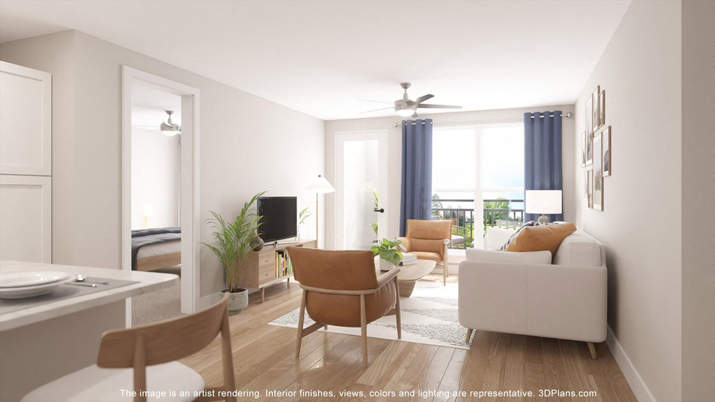 a rendering of a living room with a couch and chairs