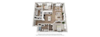a 3d floor plan of a 3 bedroom apartment