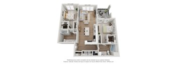 a 3d floor plan of a 3 bedroom apartment