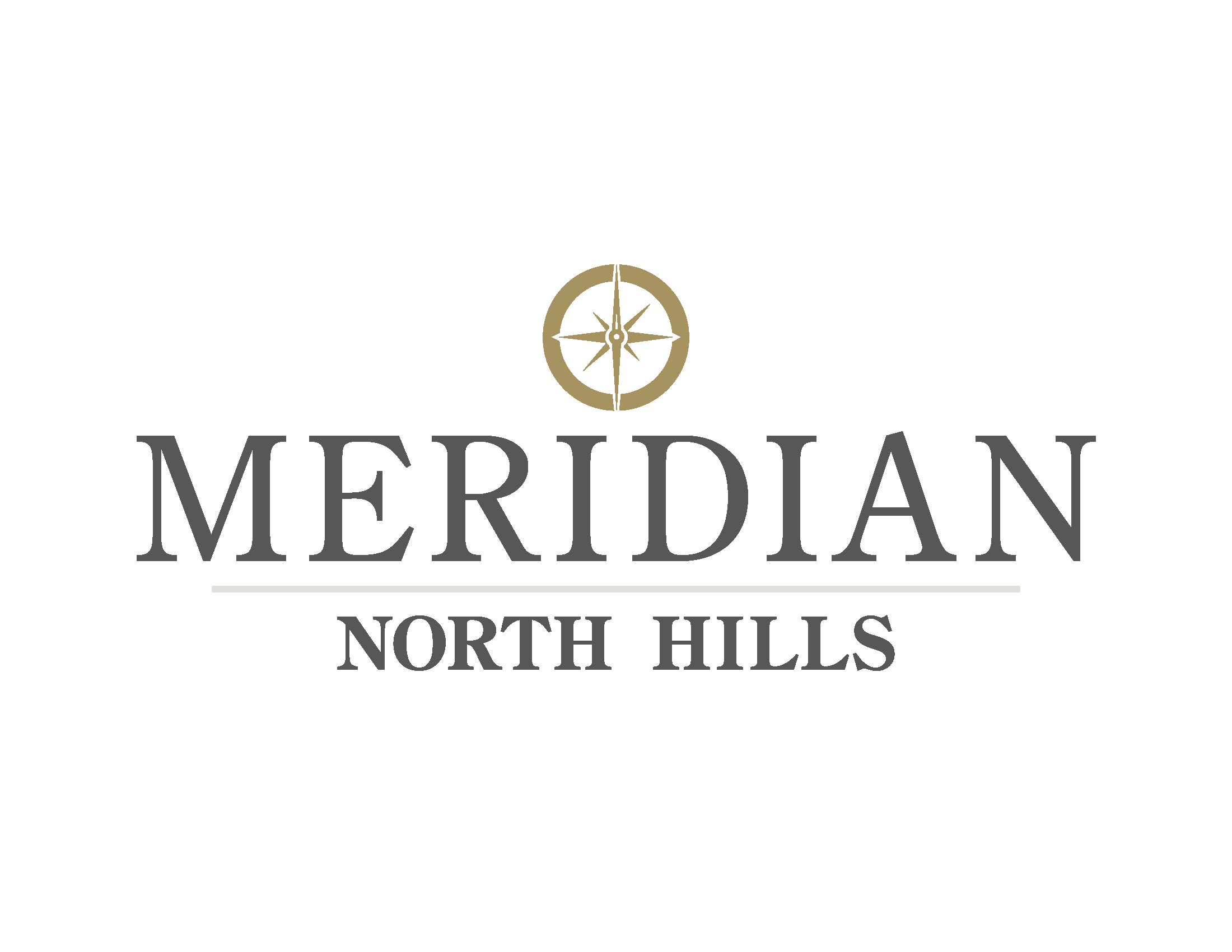 A logo with the text "MERIDIAN NORTH HILLS" and a compass rose symbol.