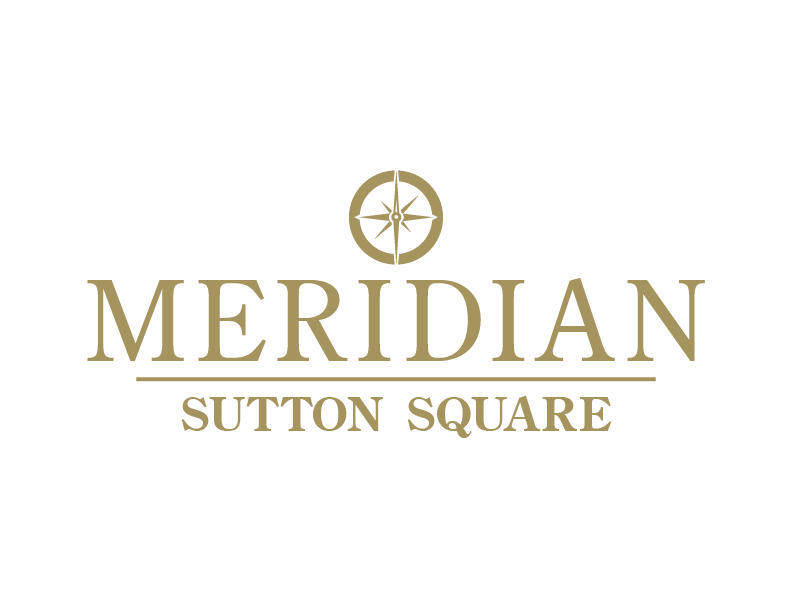 A logo with the text "MERIDIAN SUTTON SQUARE" in gold on a green background.