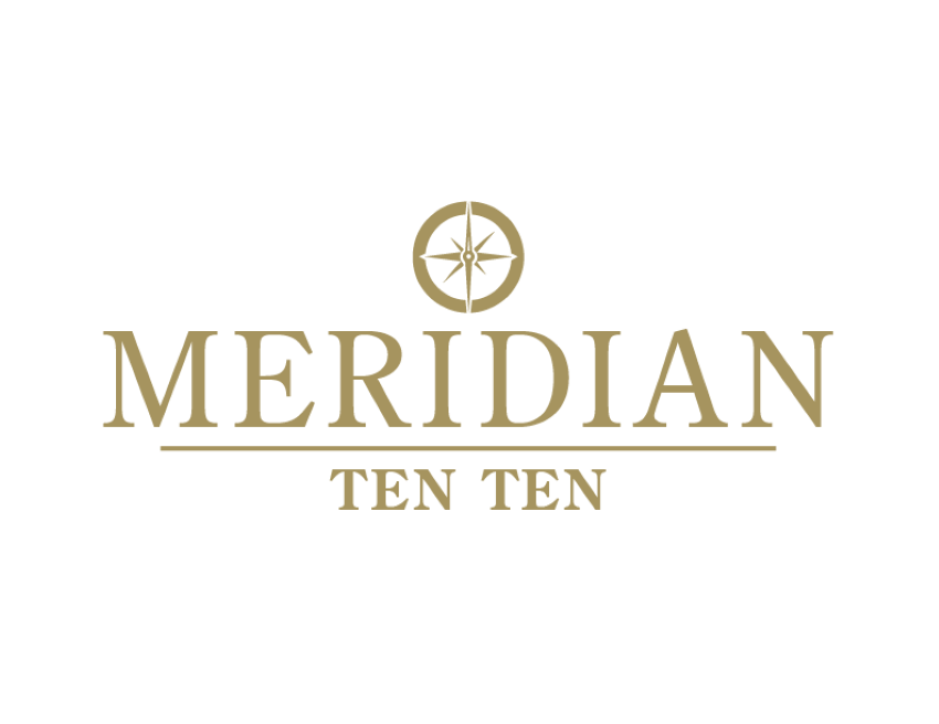 A logo with the words "MERIDIAN TEN TEN" in gold text on a green background.