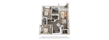A 3D floor plan of a house with a kitchen, living room, and bathroom.