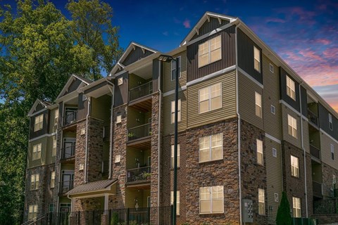 Exterior side of the building with stone.