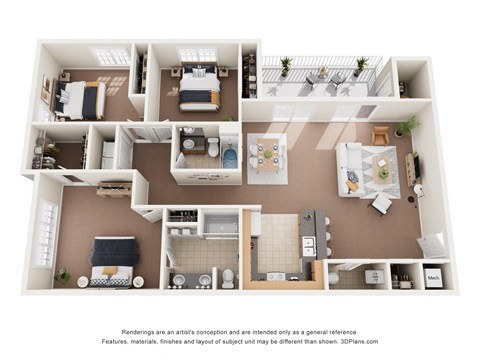 a 3d floor plan of a house