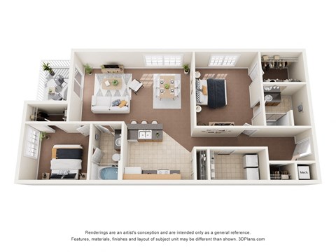 a stylized floor plan of a 1 bedroom apartment